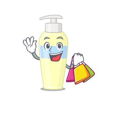 Alışveriş torbaları olan zengin serumlu çizgi film karakteri