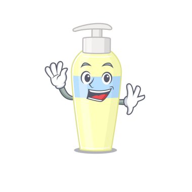 Gülümseyen ve el sallayan büyüleyici bir serum maskotu tasarımı.