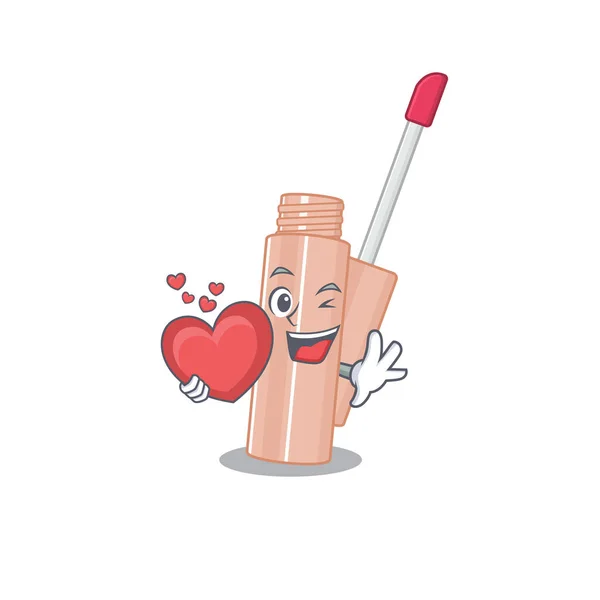 A sweet lip tint cartoon character style holding a big heart — Stock Vector