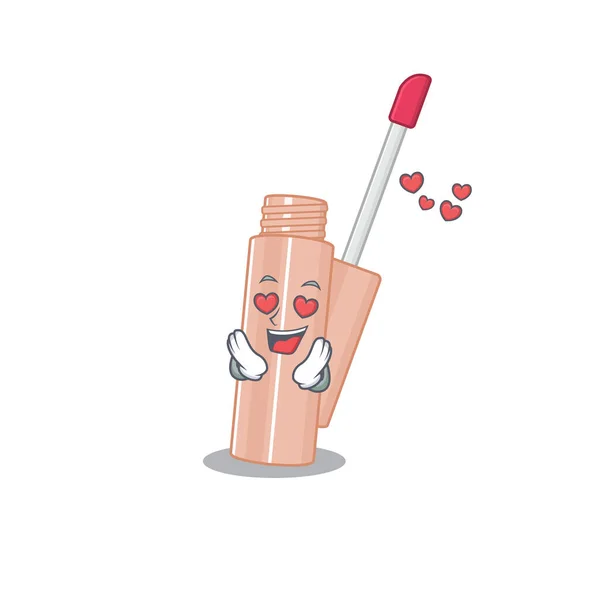 Romantische Lippenstift-Cartoon-Figur hat verliebte Augen — Stockvektor