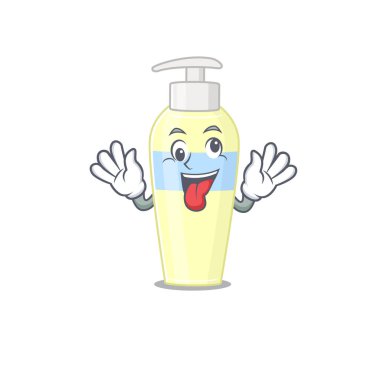 Maskot dizaynı serumun komik, çılgın bir yüzü var.