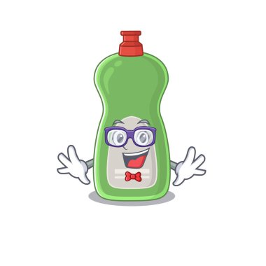 Tuhaf gözlük takan inek bulaşık deterjanı karikatürü.