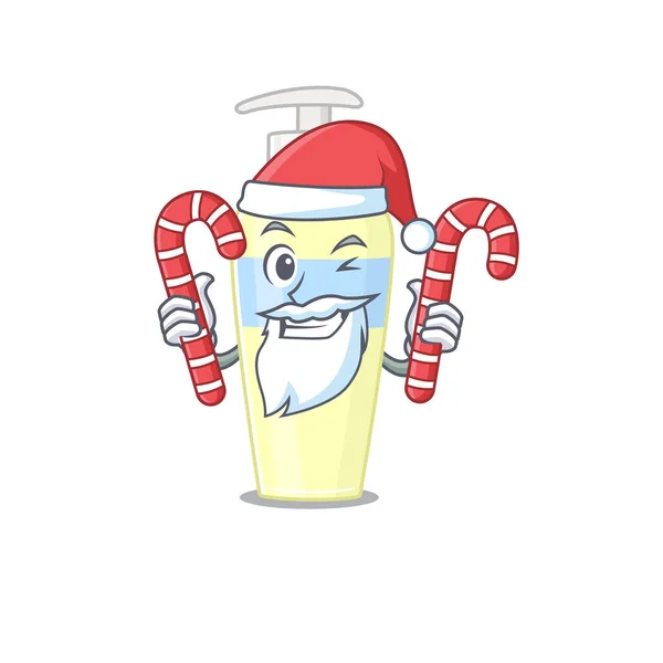 Φιλικός ορός ντυμένος με χαρακτήρα Santa Cartoon με χριστουγεννιάτικες καραμέλες — Διανυσματικό Αρχείο
