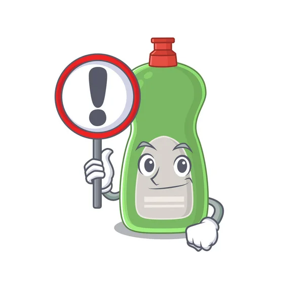Une icône de dessin animé de liquide vaisselle avec un panneau d'exclamation — Image vectorielle