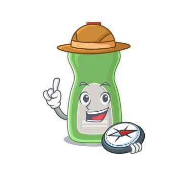 Yolculuk sırasında pusula kullanarak kaşifin sıvı maskot tasarım stili