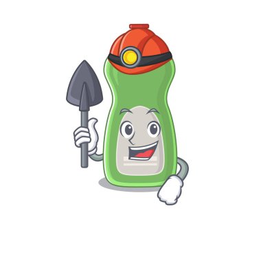 Madenci olarak araç ve miğferli sıvı karikatür tasarımı