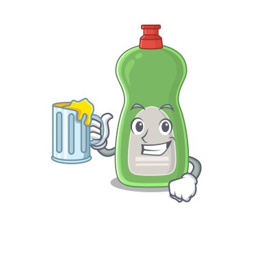 Çizgi film konsepti, bulaşık deterjanı ve bir bardak bira.