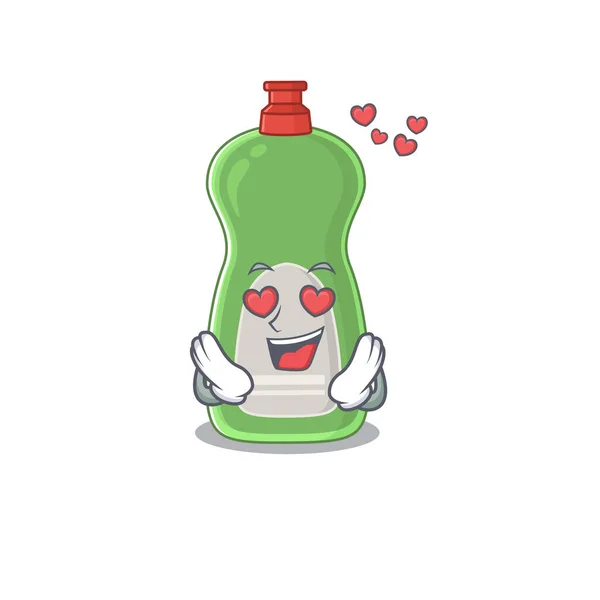 A passionate dishwashing liquid cartoon mascot concept has a falling in love eyes — Stock Vector