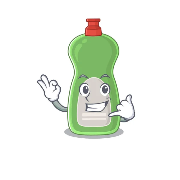 Caricature design of dishwashing liquid with cute call me pose — Stock Vector