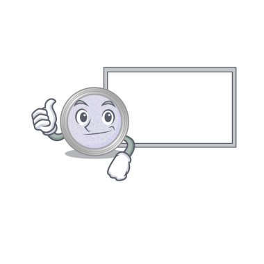 Parıltılı göz falı çizgi film tasarımı, başparmaklar yukarı, beyaz tahta getirin. Vektör illüstrasyonu