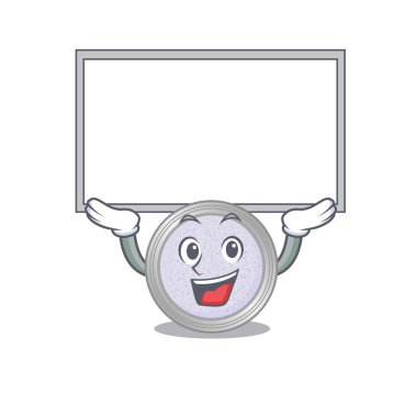 Göz farı karikatür karakteri tahtayı kaldırmayı başardı. Vektör illüstrasyonu