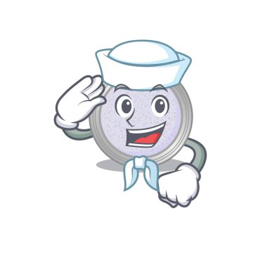 Beyaz şapka ve kravat takan gülen denizci çizgi film karakteri. Vektör illüstrasyonu