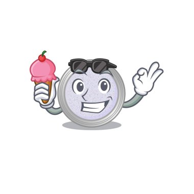 Simli göz farı karikatürü. Dondurma tutuyor. Vektör illüstrasyonu