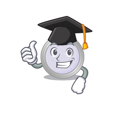 Mezuniyet töreninde şapka takarak göz farı karikatürü tasarlamaktan gurur duyuyorum. Vektör illüstrasyonu