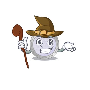 Parlak göz farı komik ama sinsi cadı çizgi film karakteri tasarımı. Vektör illüstrasyonu