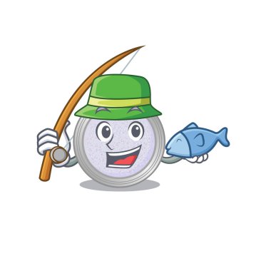 Simli göz farı çizgi film tasarımı balık avlamaya gidiyor. Vektör illüstrasyonu