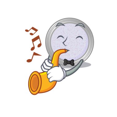 Çizgi film tasarımında trompet çalan parlak göz farı müzisyeni. Vektör illüstrasyonu