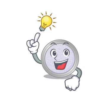 Maskot karakterinin parlak göz farı bir fikir jesti var. Vektör illüstrasyonu