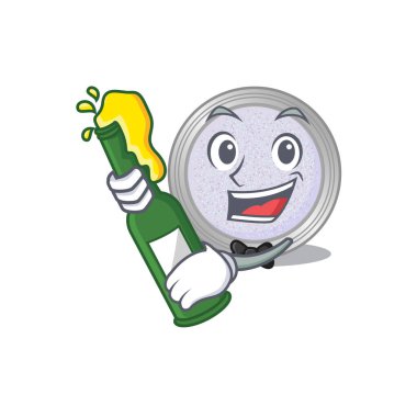 karikatür tasarımı konsepti göz farı, bira şişesiyle tezahürat yapıyor. Vektör illüstrasyonu