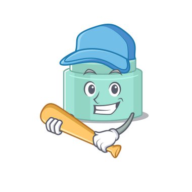 Karakterin beyzbol oynadığı çekici bir ruj karikatürü. Vektör illüstrasyonu