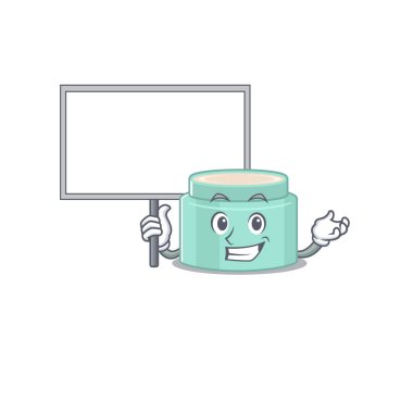 Ruj maskotu tasarım tarzının karikatür resmi bir tahta taşır. Vektör illüstrasyonu