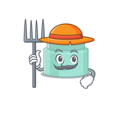 Lipbalm maskotu tasarımı şapka takan bir çiftçi olarak çalışıyor. Vektör illüstrasyonu