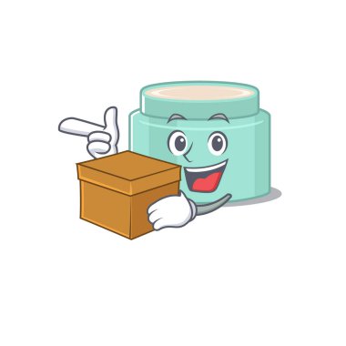 Kutusu olan neşeli bir dudak kremi çizgi film tasarımı. Vektör illüstrasyonu