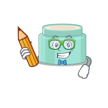 Evde akıllı bir öğrenci ruj çizgi film karakteri çalışması. Vektör illüstrasyonu