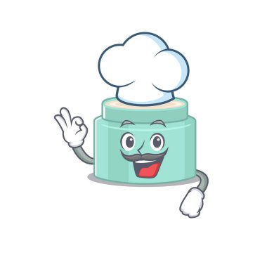 Şef şapkası takan yetenekli bir dudak kremi şefi çizgi filmi çizimi. Vektör illüstrasyonu