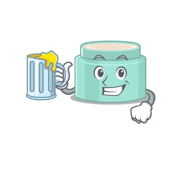 Bir bardak birayla birlikte bir çizgi film konsepti. Vektör illüstrasyonu