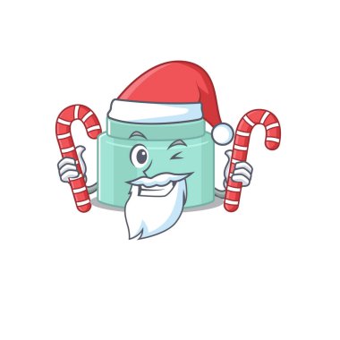 Noel karikatür karakteri gibi giyinmiş, Noel şekerli dostane bir ruj. Vektör illüstrasyonu