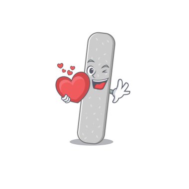 Sevimli bir zümrüt tahta karikatür tasarımı. Kocaman bir kalp taşıyor.