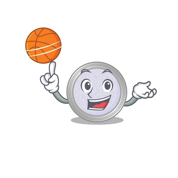 Disegno Della Mascotte Del Fumetto Sportivo Ombretto Glitter Con Basket — Vettoriale Stock