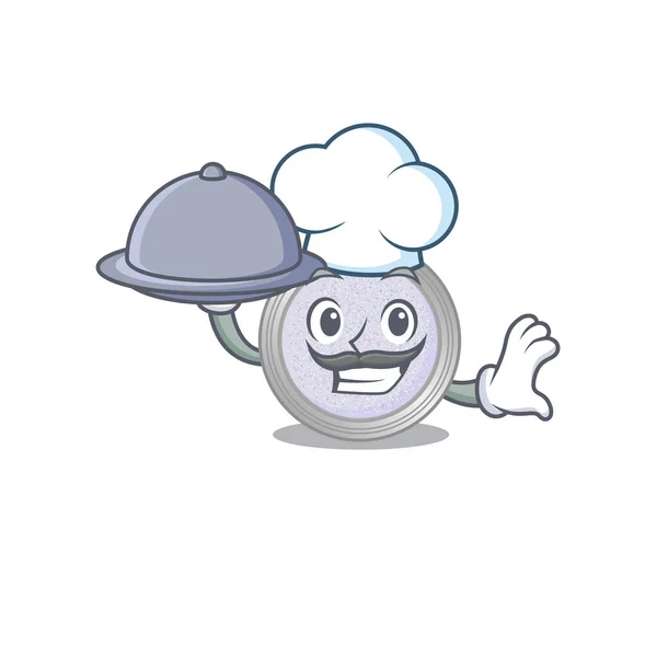 Diseño Mascota Brillo Sombra Ojos Chef Que Sirve Comida Bandeja — Vector de stock
