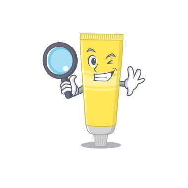 Saç boyasının maskot tasarımı. Süper dedektif. Davayı çözmek için aletleri kullanıyor.