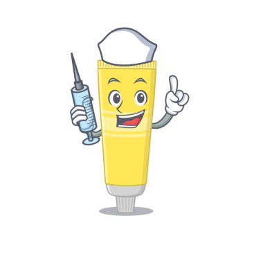 Saç boyası, hemşire maskotu ve şırınga.