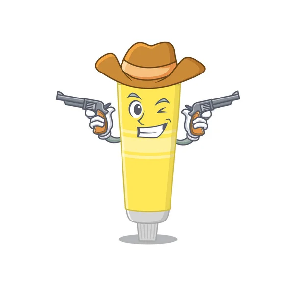 Een wijze cowboy van haarverf Cartoon ontwerp met geweren — Stockvector
