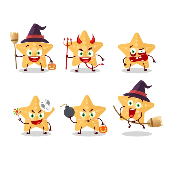 Halloween Expression Emoticons Cartoon Character Yellow Starfish Vector Illustration — Stock Vector