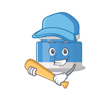 Beyzbol oynayan çekici nemlendirici krem karikatür karakteri. Vektör illüstrasyonu