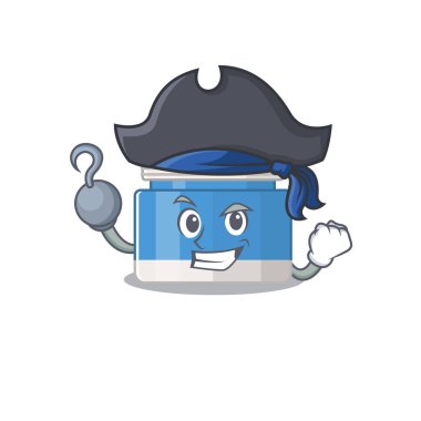 Bir korsan karakterinde nemlendirici krem çizgi film dizaynı. Tek elle. Vektör illüstrasyonu