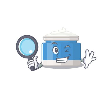 Nemlendirici krem kullanan dedektifin karikatür resmi. Vektör illüstrasyonu