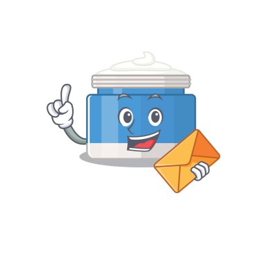 Kahverengi zarflı neşeli nemlendirici krem karikatür tasarımı. Vektör illüstrasyonu