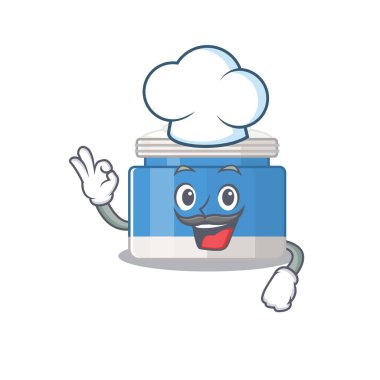 Şef şapkası takan yetenekli nemlendirici krem şef çizgi film çizimi. Vektör illüstrasyonu