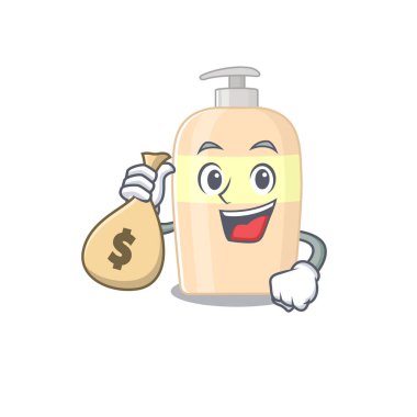 Çılgın zengin toner maskotu tasarımı para çantaları var. Vektör illüstrasyonu