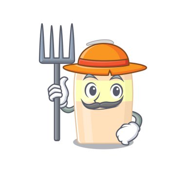 Toner maskot tasarımı şapka takan bir çiftçi olarak çalışıyor. Vektör illüstrasyonu