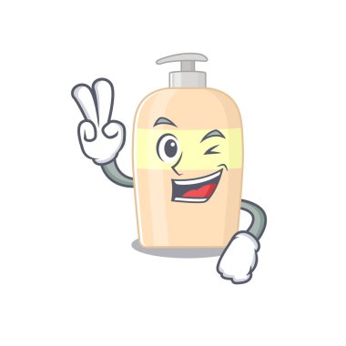 Mutlu toner çizgi film tasarım konsepti iki parmak gösteriyor. Vektör illüstrasyonu