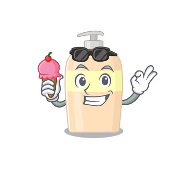 Toner 'in dondurma tutarken çizdiği bir çizgi film. Vektör illüstrasyonu