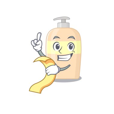 Elinde menü olan bir maskot karakteri. Vektör illüstrasyonu