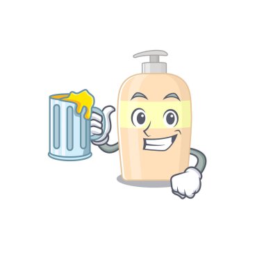 Bir bardak birayla toner çizgi film konsepti. Vektör illüstrasyonu