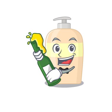 karikatür tasarımı toner konsepti bir şişe birayla tezahürat yapıyor. Vektör illüstrasyonu